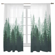 Green Forest Sheer Curtains 52"x63", Light Filtering Voile Drapes with Rod Pocket, 2 Panels – Compatible with Standard Curtain Rods