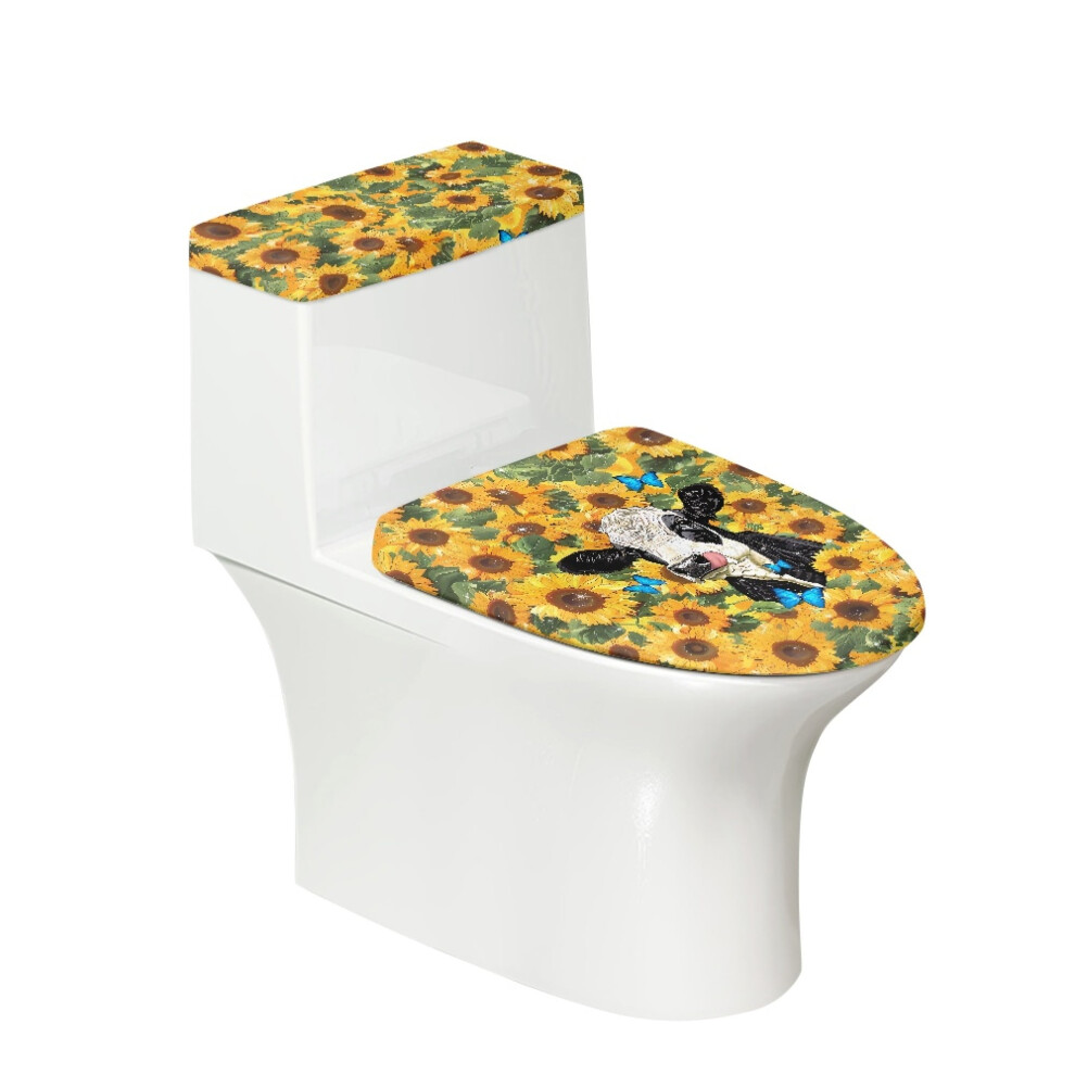 Sunflower Cow Toilet Dust Cover Set Â Soft Seat, Tank Lip & Lid Covers For Bathroom, Easy Install 9448483084833