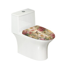 Washable Stretch Toilet Lid Cover with Elastic Edges – Fits Round, Oval & Elongated Lids, Hummingbird Peony Design