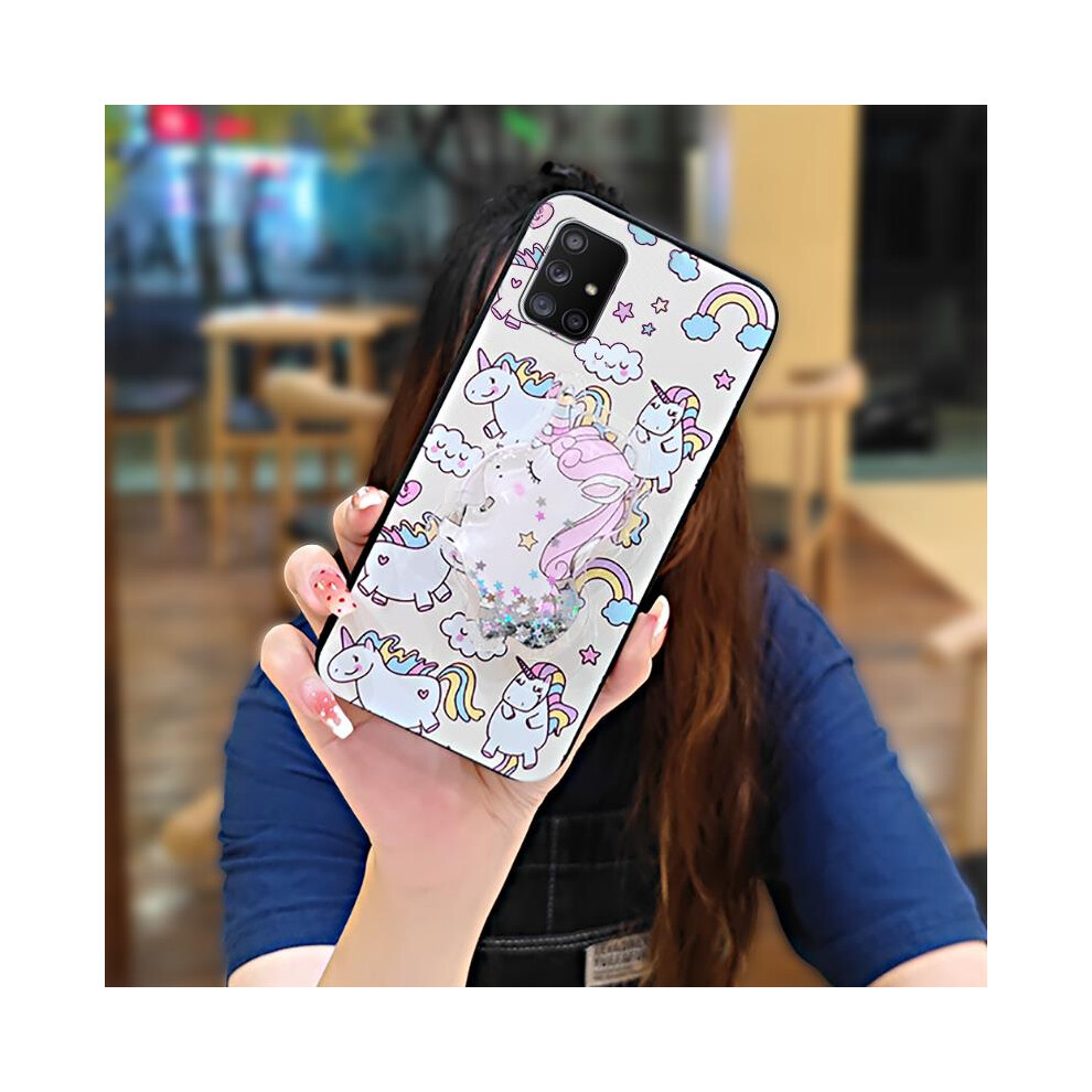 Phone Case For Compatible With Samsung Galaxy A71 5G Â Glitter Cartoon Silicone Skin, Rotatable Kickstand, Quicksand Effect, Dirt-Resistant & 9448483085342