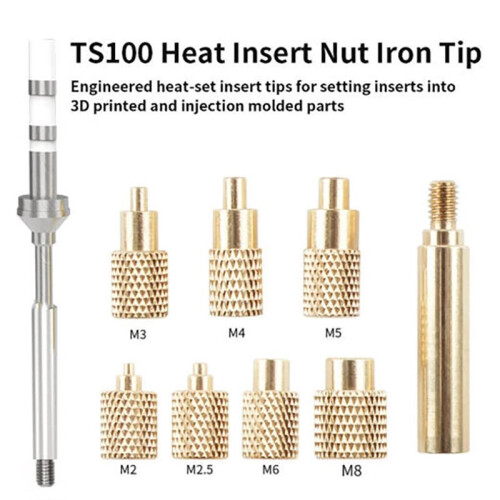 Heat-Set Insert Tips for TS100/101 Soldering Irons M2, M2.5, M3, M4, M5, M6, M8 Threaded Inserts Tool 1