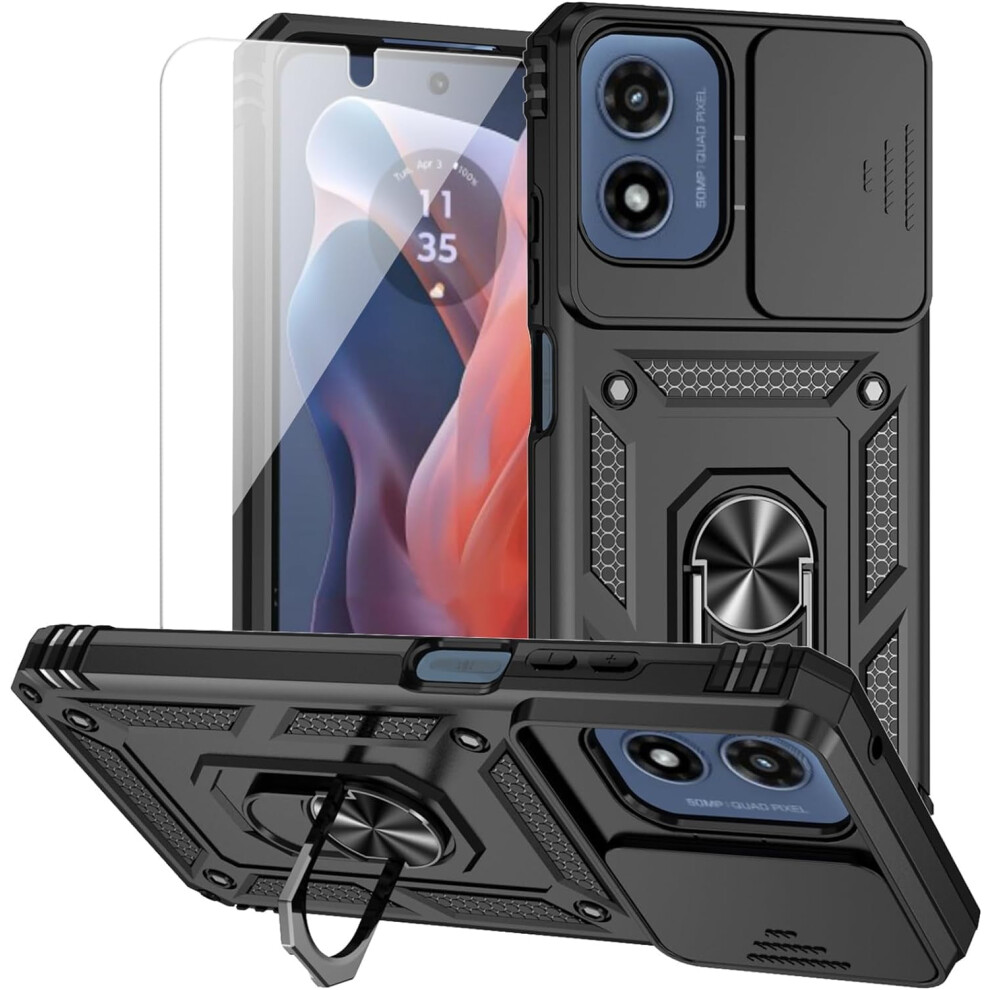 Motorola Moto G 5G/Play 5G 2024 Case With Lens Cover, Hd Screen Protector, Dual-Layer Military-Grade Drop Tested, Magnetic Ring & Kickstand 9448483148559
