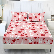 Twin Sheet Set 3-Pc Pink Rabbit Heart Print Stretch