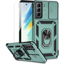 Samsung Galaxy S21 FE 5G Case with Lens Cover, HD Screen Protector, Military-Grade Drop Tested, Magnetic Ring & Kickstand – Compatible with Samsung