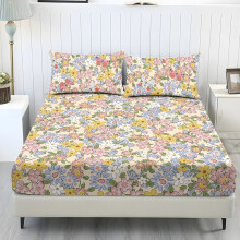 Ensemble de draps 3 pièces pour lit King Size : drap-housse + 2 taies d’oreiller, imprimé floral marguerite extensible et doux