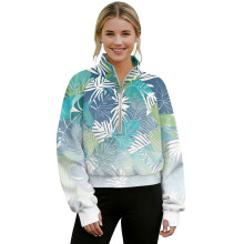 Women's Oversized Pullover Sweatshirt with Pockets, Thumbholes & Tropical Monstera Leaf Print – Lightweight Gym Top