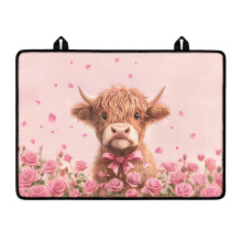 Foldable Kitchen Stove Cover for Electric/Induction Cooktop – Dust-Proof Glass Mat, Rose Highland Cow Design, Pink Valentine’s Theme