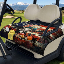 Patriottische stoelhoezen voor golfkarretjes EZGO TXT/RXV & Club Car – slijtvast, 2-persoons, design met doodskop/Amerikaanse vlag/palm/bloem