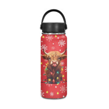 Sport-Trinkflasche mit Weihnachtsbeleuchtung, 590 ml isolierter Edelstahl mit Griff – kompatibel mit Xmas Highland Cow