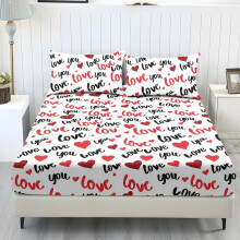 Queen Sheet Set Heart Pattern 3-Piece White Red