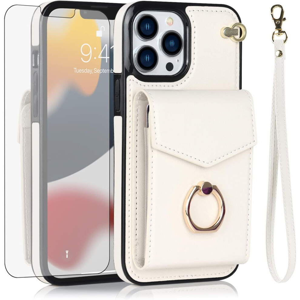 Iphone 13 Pro Max 6.7" Wallet Case With Hd Screen Protector & Rfid Ring Card Holder Â Off Compatible With Iphone 13 Pro Max White 9448483151931