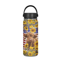 American Flag Insulated Water Bottle 20oz Sunflower Highland Cow Vacuum Insulated Flask Safe Stainless Steel Water Bottle Keep Cold Hot, 4 of July