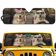 Windshield Sun Shade Compatible with Wrangler TJ/JK/JL (1997-2024), Golden Retriever Design, UV-Blocking Heat Shield, 1 Pc