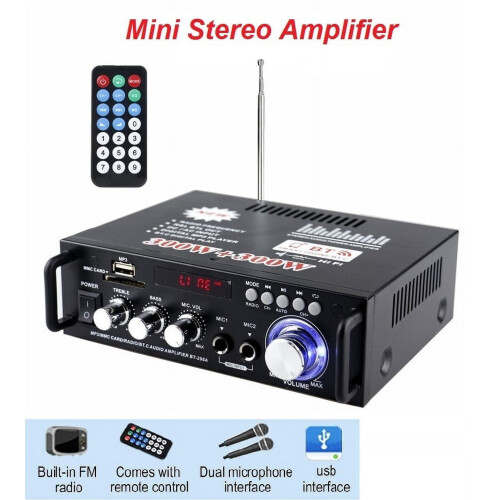 Δέκτης ήχου Bluetooth 5.0 300W+300W 2 καναλιών με USB/SD/FM, 12V/110V, μαύρο – συμβατός με τυπικά