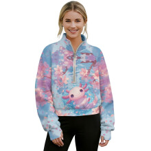 Women's Oversized Sweatshirt with Pockets, Thumbholes & Axolotl Print – Lightweight Gym Top, Compatible with Streetwear
