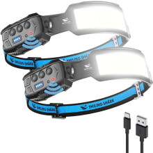Rechargeable LED Headlamp with 6 Modes, 7 White LEDs, 270 Lighting, Motion Sensor & Red Tail Light – Compatible with Camping, Fishing, Running