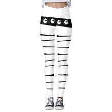 Womens Halloween Leggings Skeleton Pumpkin Printed Stretchy Leggings Soft Comfy Ankle Length Pants Halloween Pj Pants #08 White Size L