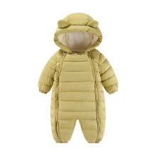 Puffer Jacket for Infant Ear Hooded Zip Up Fleece-Lined Padded Baby Cozy Newborn Rompers(18 Months 100,Yellow)