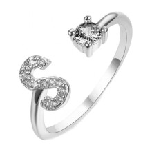 HIJONESWomen's Stainless Steel Round Zircon Capital Letter Stackable Ring Adjustable Alphabet Letter Pinky Ring Jewelry Gifts Silver S
