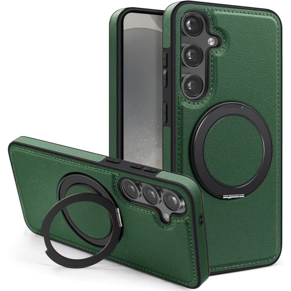 Leather Magnetic Case For Samsung Galaxy S24+ (S24 Plus), Magsafe-Compatible, 360 Rotatable Ring & Kickstand 9448483152181
