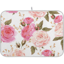 Absorbent Dish Drying Mat for Kitchen Counter - Floral Rose Pink Microfiber Drying Pad, Reversible Drainer Mats for Countertop, Lager 18 x 24 inch
