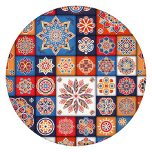 Elastic Fit Boho Tablecloth for 45–52" Round Table, Waterproof Oxford Material, Great for Small Spaces, Balcony, and Garden Use