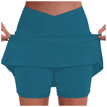 Dameatletiknederdel med indershorts, flæsekant, sommerfugledesign – Kompatibel med tennis og golf – Blå, XXL