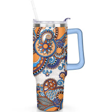 Premium 40oz Paisley Tumbler with Handle, Flip Straw Lid – Vacuum-Insulated, Leak-Proof Stainless Steel Cup Compatible with Travel