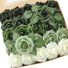 25pcs Real-Looking Emerald Green Ombre Foam Roses with Stems – DIY Wedding Bouquets, Bridal Shower, Centerpieces, Sage Green Floral Decor