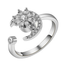 Silver Platinum Plated Ring Small Design Sense Rotating Flower Women'S Open Mother's Day Gift