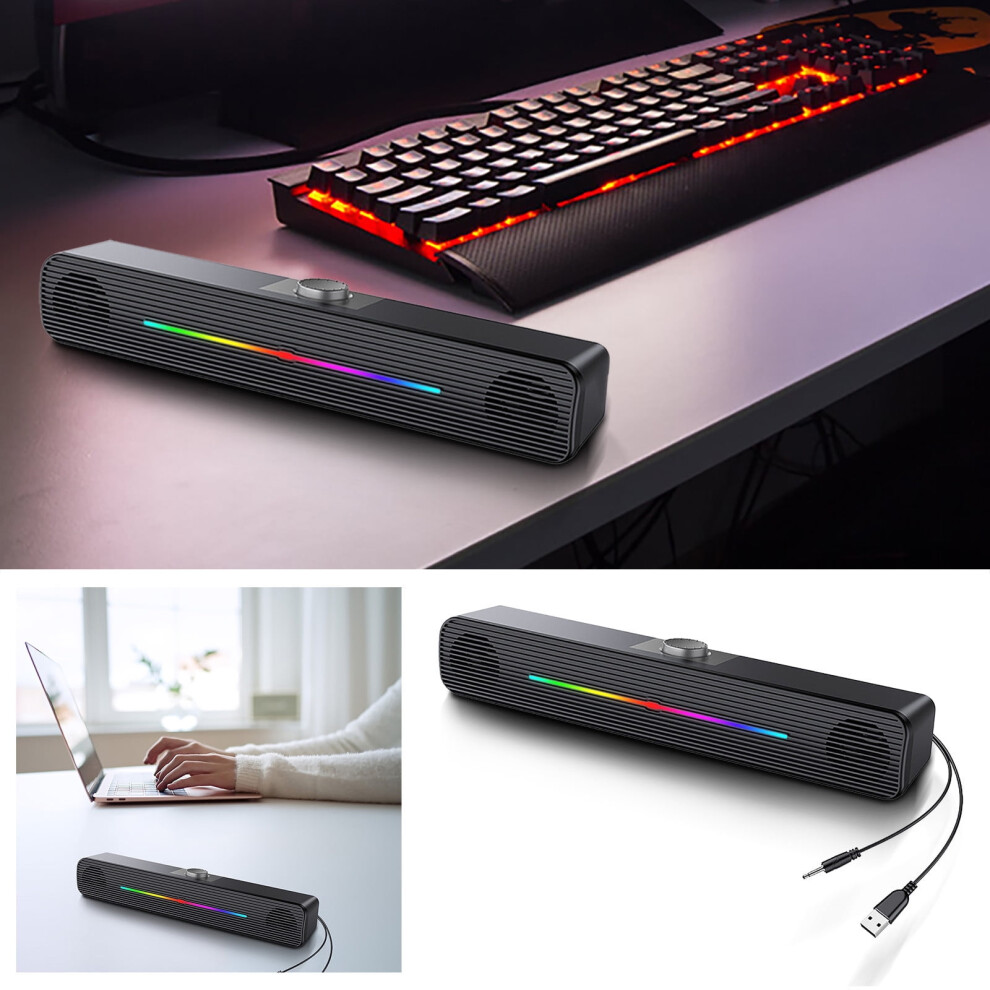 Rgb Usb-Powered Pc Speakers, 3.5Mm Aux, 2.1 Channel Soundbar For Tv/Pc/LaptopâWall Mountable, Clear Dialogue 9489952782324