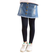 Denim nederdel til piger, fodløse leggings, bukseskørt, børnekjole (110 3-4 år, blå)