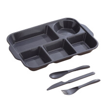5-Section Divided Plates Tray – Microwave & Dishwasher Safe, Lightweight & Durable, 32.5x22x4cm, Black