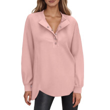 Women Tops Quarter Zip Fall Winter Tunics Casual Oversized Pullover Ribbed Quilted V Neck Collared Outfits Z03 Pink & Size XXL
