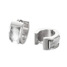 Women's Stainless Steel Cut Genstome Glass Crystal Huggie Hoop Ear Stud Earrings Charm Wedding Jewelry Silver White