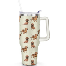 40oz Dog Theme Tumbler with Handle, Spill-Proof Lid & Straw – Double-Wall Insulated Travel Cup, Dog Gifts for Men/Women – Compatible with Standard