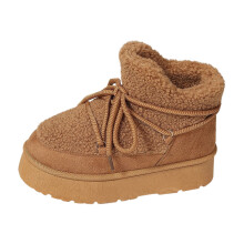 Damen-Fleecestiefel bis zur Wade, warm gefüttert, runde Zehenpartie, lässige Slipper, Material: Flock, Größe: 38 (US 6,5), Fußlänge: 24 cm