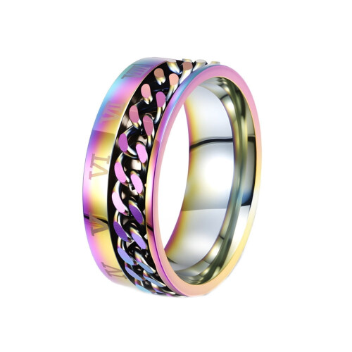 Rustfri stålring med romertal og åben bånd, 8 mm, størrelse 8