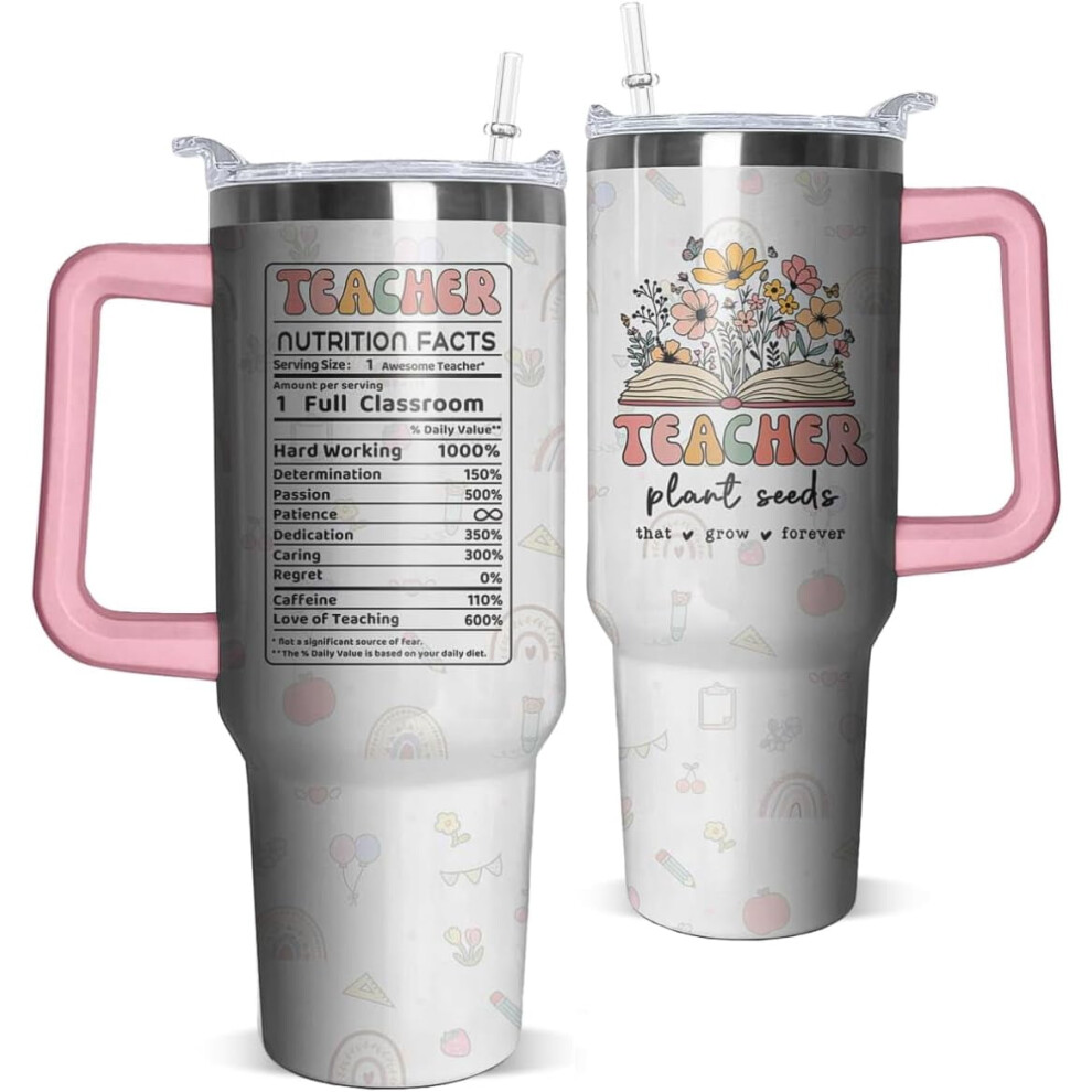 40Oz Teacher Tumbler With Handle Â Teacher Birthday, Appreciation & Back-To-School Gift Â Compatible With Standard Car Cup Holders 9489952845951