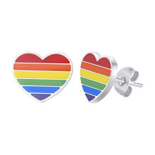 Women's Stainless Steel Rainbow Striped Heart Gay Lesbian LGBT Pride Stud Earrings Large Size