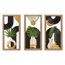 Wood Wall Art Decor, 3-Panel Set with Textured Finish, Adds Sculptural Depth to Living Room or Bedroom