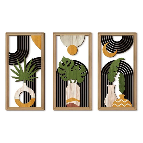 Wood Wall Art Decor 3-Panel Set Textured Finish