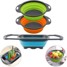 Collapsible Silicone Colander Set of 3 (24QT + 12QT) – for Pasta, Veggies, Fruit – Green/Blue/Purple