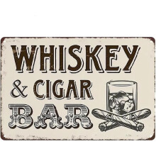 Cigars Solve Most Problems, Whiskey Does the Rest Metal Tin Sign – 12x8 in, Bar & Man Cave Wall Decor