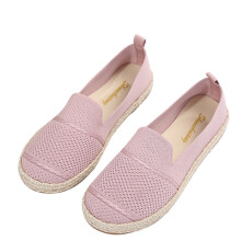 Damen-Strick-Ballerinas, lässig, atmungsaktiv, runde Zehenpartie, bequeme Sohle, rosa Nylon-Spandex, Größe US 6, für drinnen und draußen