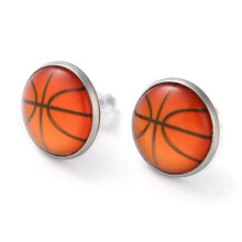 Sport Balls Glass & 304 Stainless Steel Stud Earrings for Women Stainless Steel color Basketball 15.5mm