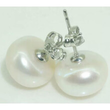 Genuine 6-14mm White Natural Freshwater Cultured Pearl Silver Stud Earring -9-10 mm