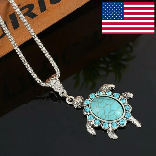 Ασημένιο μενταγιόν θαλάσσιας χελώνας σε boho χρώμα με τυρκουάζ κρύσταλλο