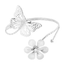 Women Upper Arm Cuff Flower Butterfly Armlet Armband Adjustable Delicate Jewelry Bracelet-Butterfly Flower Silver