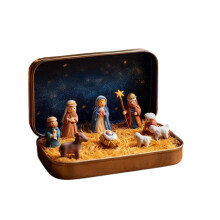 Crèche de la Sainte Famille en boîte métallique (1 coffret)